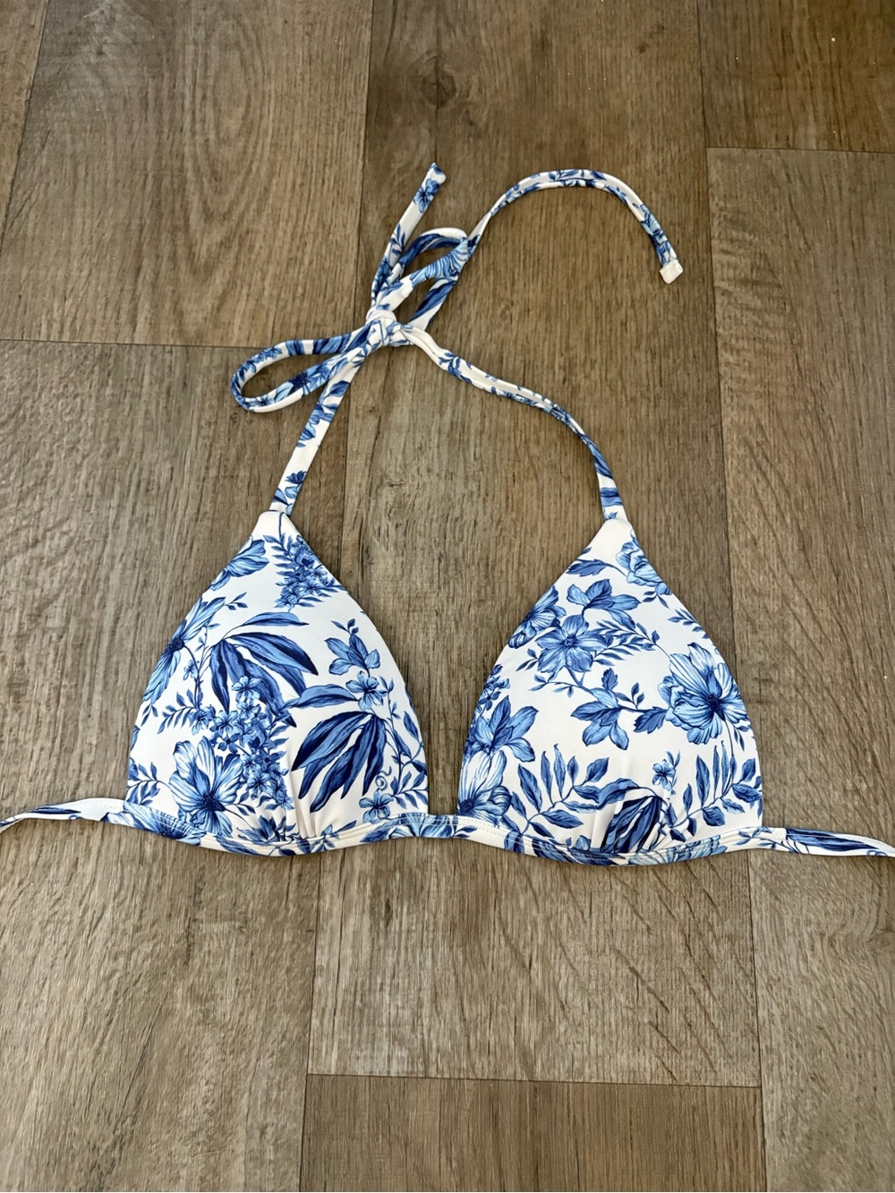 Blue Floral Triangle Bikini Top - Women Swim